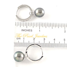 Load image into Gallery viewer, Solid Sterling Silver .925 Black-Green Overtone Tahitian Pearl C-Hoop Earrings