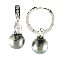 Load image into Gallery viewer, Solid Sterling Silver .925 Black-Green Overtone Tahitian Pearl C-Hoop Earrings