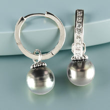 Load image into Gallery viewer, Solid Sterling Silver .925 Black-Green Overtone Tahitian Pearl C-Hoop Earrings