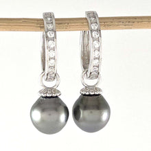Load image into Gallery viewer, Solid Sterling Silver .925 Black-Gray Tahitian Pearl C-Hoop Earrings