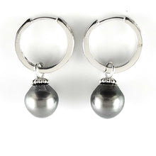 Load image into Gallery viewer, Solid Sterling Silver .925 Black-Gray Tahitian Pearl C-Hoop Earrings