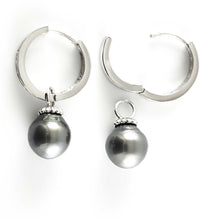 Load image into Gallery viewer, Solid Sterling Silver .925 Black-Gray Tahitian Pearl C-Hoop Earrings