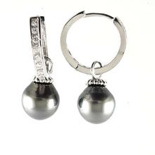 Load image into Gallery viewer, Solid Sterling Silver .925 Black-Gray Tahitian Pearl C-Hoop Earrings
