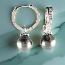 Load image into Gallery viewer, Solid Sterling Silver .925 Black-Gray Tahitian Pearl C-Hoop Earrings