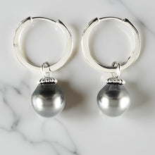 Load image into Gallery viewer, Solid Sterling Silver .925 Black-Gray Tahitian Pearl C-Hoop Earrings