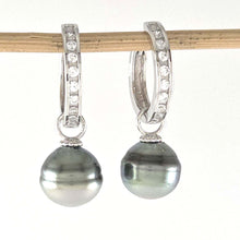 Load image into Gallery viewer, Solid Sterling Silver .925 Green-Silver Overtone Tahitian Pearl C-Hoop Earrings