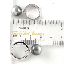 Load image into Gallery viewer, Solid Sterling Silver .925 Green-Silver Overtone Tahitian Pearl C-Hoop Earrings