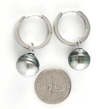 Load image into Gallery viewer, Solid Sterling Silver .925 Green-Silver Overtone Tahitian Pearl C-Hoop Earrings