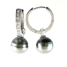 Load image into Gallery viewer, Solid Sterling Silver .925 Green-Silver Overtone Tahitian Pearl C-Hoop Earrings