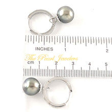 Load image into Gallery viewer, Solid Sterling Silver .925 Green-Olive Tahitian Pearl C-Hoop Dangle Earrings