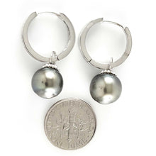 Load image into Gallery viewer, Solid Sterling Silver .925 Green-Olive Tahitian Pearl C-Hoop Dangle Earrings