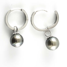 Load image into Gallery viewer, Solid Sterling Silver .925 Green-Olive Tahitian Pearl C-Hoop Dangle Earrings