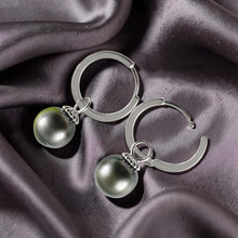 Load image into Gallery viewer, Solid Sterling Silver .925 Green-Olive Tahitian Pearl C-Hoop Dangle Earrings