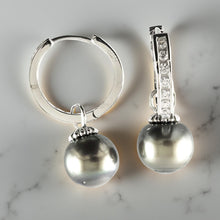 Load image into Gallery viewer, Solid Sterling Silver .925 Green-Olive Tahitian Pearl C-Hoop Dangle Earrings