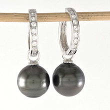 Load image into Gallery viewer, Solid Sterling Silver .925 Baroque Black Tahitian Pearl C-Hoop Dangle Earrings