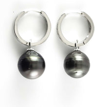 Load image into Gallery viewer, Solid Sterling Silver .925 Baroque Black Tahitian Pearl C-Hoop Dangle Earrings