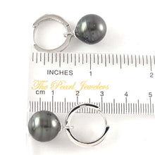 Load image into Gallery viewer, Solid Sterling Silver .925 Baroque Black Tahitian Pearl C-Hoop Dangle Earrings