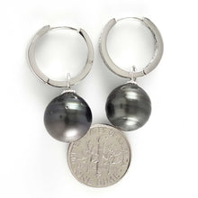 Load image into Gallery viewer, Solid Sterling Silver .925 Baroque Black Tahitian Pearl C-Hoop Dangle Earrings