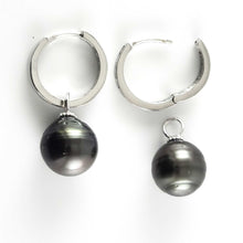 Load image into Gallery viewer, Solid Sterling Silver .925 Baroque Black Tahitian Pearl C-Hoop Dangle Earrings