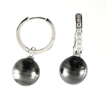 Load image into Gallery viewer, Solid Sterling Silver .925 Baroque Black Tahitian Pearl C-Hoop Dangle Earrings
