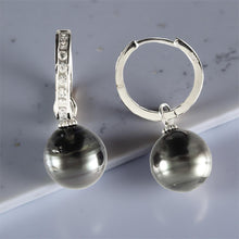 Load image into Gallery viewer, Solid Sterling Silver .925 Baroque Black Tahitian Pearl C-Hoop Dangle Earrings
