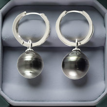 Load image into Gallery viewer, Solid Sterling Silver .925 Baroque Black Tahitian Pearl C-Hoop Dangle Earrings