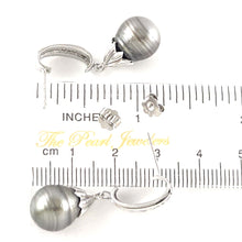 Load image into Gallery viewer, Solid Sterling Silver .925 Black-Gray Baroque Tahitian Pearl &amp; CZ Dangle Earrings