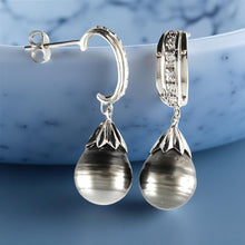 Load image into Gallery viewer, Solid Sterling Silver .925 Black-Gray Baroque Tahitian Pearl &amp; CZ Dangle Earrings