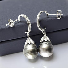 Load image into Gallery viewer, Solid Sterling Silver .925 Black-Gray Baroque Tahitian Pearl &amp; CZ Dangle Earrings