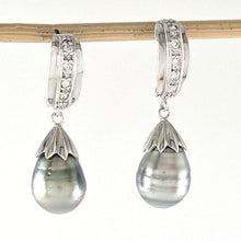 Load image into Gallery viewer, Solid Sterling Silver .925 Black-Blue Gray Tahitian Pearl &amp; CZ Dangle Earrings