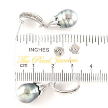 Load image into Gallery viewer, Solid Sterling Silver .925 Black-Blue Gray Tahitian Pearl &amp; CZ Dangle Earrings