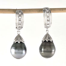 Load image into Gallery viewer, Solid Sterling Silver .925 Baroque Tahitian Pearl &amp; CZ Dangle Earrings