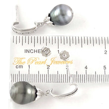 Load image into Gallery viewer, Solid Sterling Silver .925 Baroque Tahitian Pearl &amp; CZ Dangle Earrings