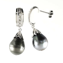 Load image into Gallery viewer, Solid Sterling Silver .925 Baroque Tahitian Pearl &amp; CZ Dangle Earrings
