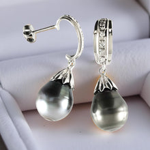 Load image into Gallery viewer, Solid Sterling Silver .925 Baroque Tahitian Pearl &amp; CZ Dangle Earrings