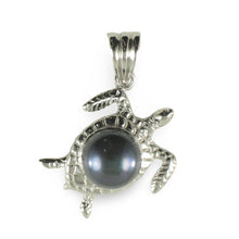 Load image into Gallery viewer, Hawaiian Jewelry Honu Sterling Silver Black Pearl Pendant