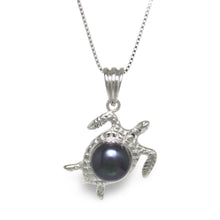 Load image into Gallery viewer, Hawaiian Jewelry Honu Sterling Silver Black Pearl Pendant