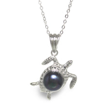Load image into Gallery viewer, Hawaiian Jewelry Honu Sterling Silver Black Pearl Pendant