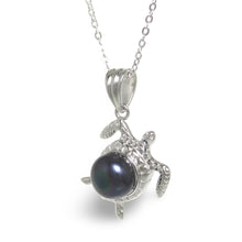 Load image into Gallery viewer, Hawaiian Jewelry Honu Sterling Silver Black Pearl Pendant