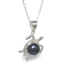 Load image into Gallery viewer, Hawaiian Jewelry Honu Sterling Silver Black Pearl Pendant