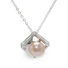 Load image into Gallery viewer, Unique Sterling Silver Pink Pearl &amp; CZ Pendant