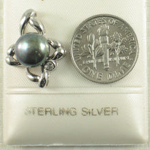 Load image into Gallery viewer, Sterling Silver 925 CZ &amp; Black Pearl Flower Pendant