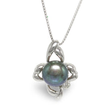 Load image into Gallery viewer, Sterling Silver 925 CZ &amp; Black Pearl Flower Pendant
