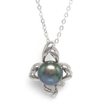 Load image into Gallery viewer, Sterling Silver 925 CZ &amp; Black Pearl Flower Pendant