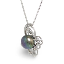 Load image into Gallery viewer, Sterling Silver 925 CZ &amp; Black Pearl Flower Pendant