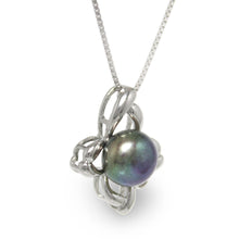 Load image into Gallery viewer, Sterling Silver 925 CZ &amp; Black Pearl Flower Pendant