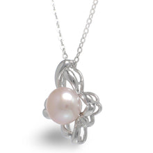Load image into Gallery viewer, Sterling Silver 925 CZ &amp; Pink Pearl Flower Pendant
