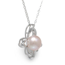 Load image into Gallery viewer, Sterling Silver 925 CZ &amp; Pink Pearl Flower Pendant