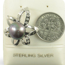 Load image into Gallery viewer, Sterling Silver 925 CZ &amp; Black Pearl Pendant