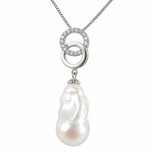Load image into Gallery viewer, Sterling Silver 925 Twin-Ring Baroque Pearl &amp; CZ Pendant